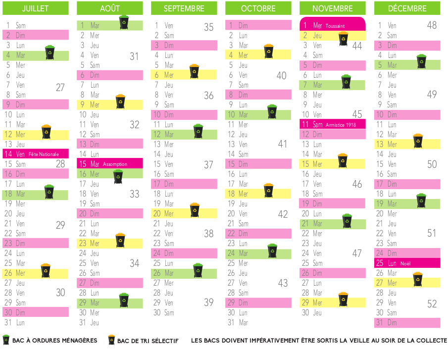 Calendrier collecte ordures ménagères Fourbanne Grosbois 2023